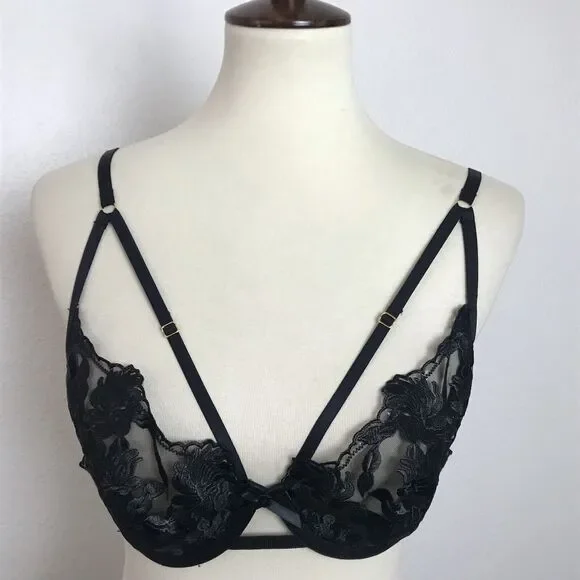 Hustler Lingerie Push Up Bra Floral Embroidered Underwire - Picture 1 of 8